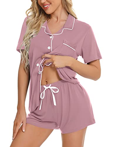 Image of SWOMOG Womens Button Down Pajamas Set Short Sleeve Sleepwear Bride Soft Pj Lounge Sets XS-3XL