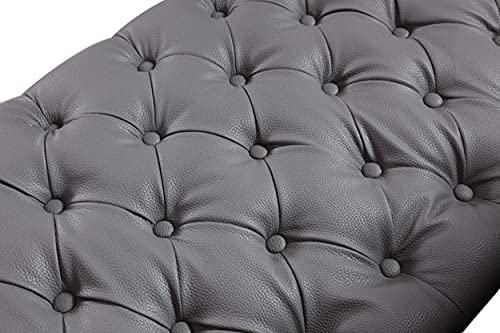 Iconic Home Winston Nail Head Tone Legs Pu Leather Modern Contemporary Button Tufted With Gold Nailhead Trim Goldtone Metal Y-Shaped Feet Sofa, Grey #TOP7