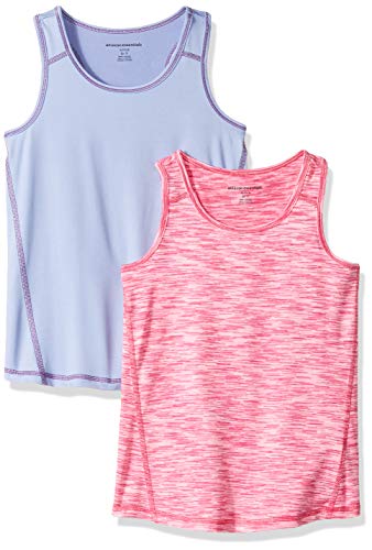 Amazon Essentials Girl's 2-Pack Active Tank, Purple/Pink Spacedye, M (8)