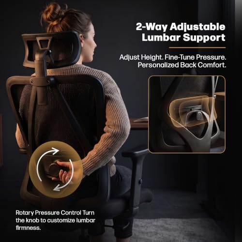 Image of DROGO Ergonaut Ergonomic Office Chair for Work from Home | Computer Chair with 2D Headrest, Armrests & Adjustable Lumbar Support | Breathable Mesh with 120 Recline, 1-Year Warranty (Black)