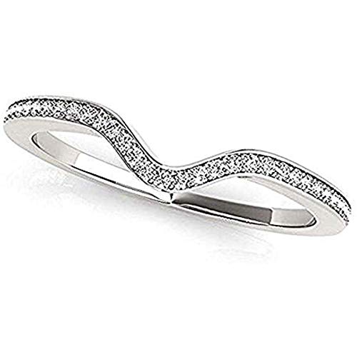 IRA 0.40 Ct Cubic Zirconia V Shaped Wedding Curved Half Eternity Band Ring for Womens 18k White Gold Plated 925 Sterling Silver