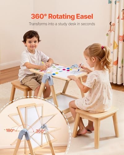 Image of VEVOR Art Easel for Kids, 2-in-1 Wooden Double-Sided Kid's Art Easel with Magnetic Whiteboard & Chalkboard, Adjustable Standing Rotatable Foldable Drawing Board with Painting Accessories for Boy Girl
