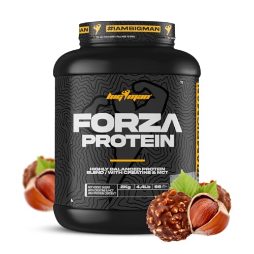 BigMan | Forza Protein 2kg | Proteína 80% | Aislado proteína Soja + Concentrado proteína Whey | Creatina | Alto Contenido en Proteínas y Recuperador (2,1Kg, Choco Avellana)