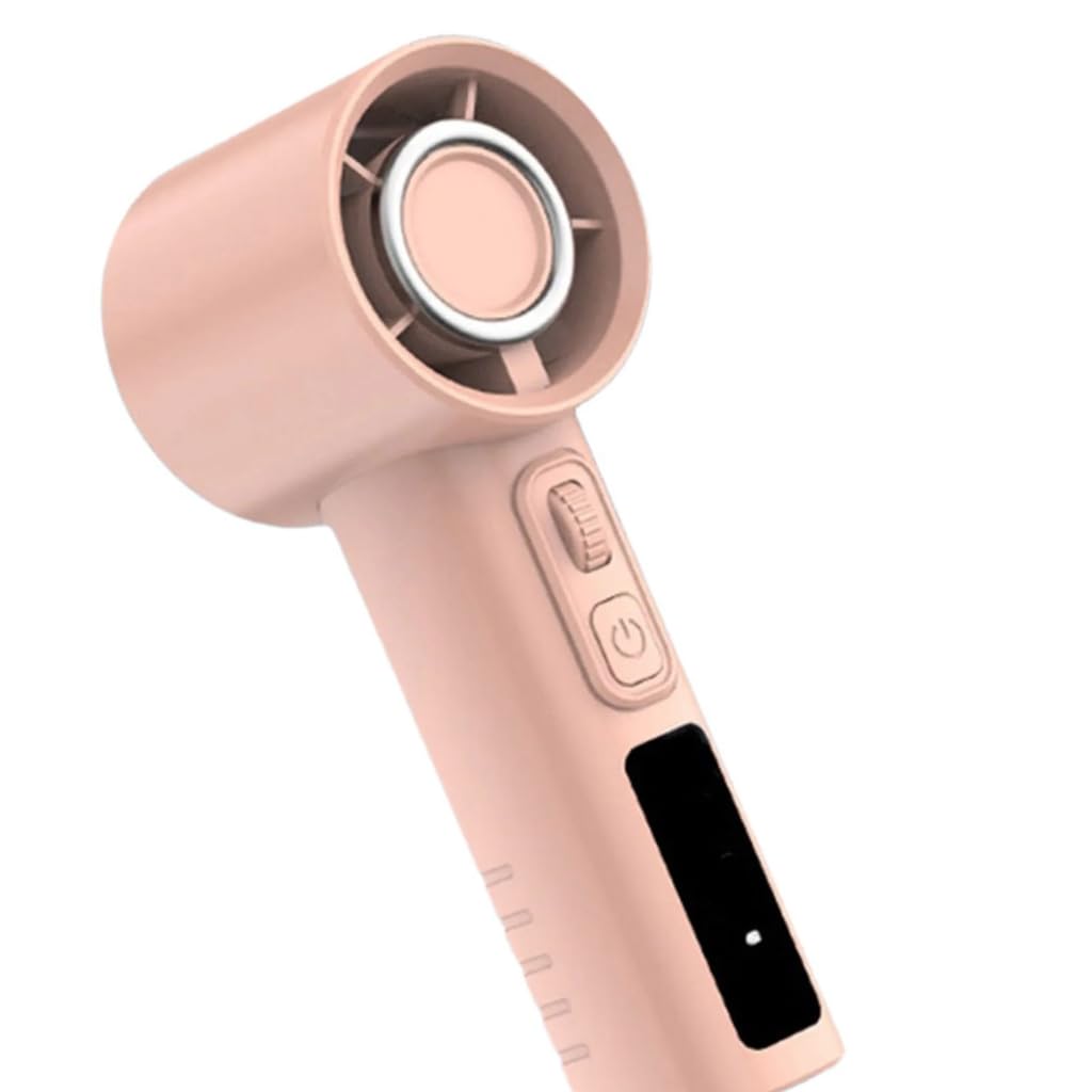 Ventilador portátil de escritorio rosa con pantalla digital y cuerpo ABS de 15x6cm