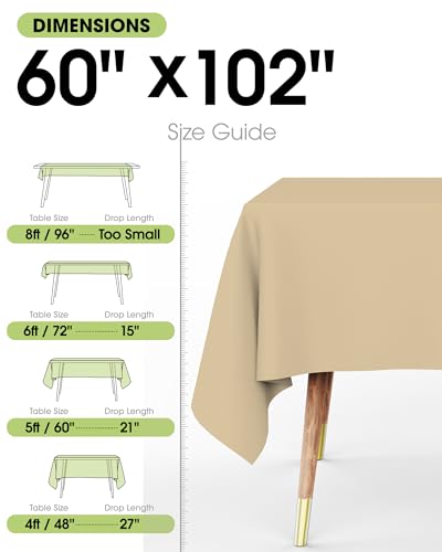 Image of Pureegg Rectangle Table Cloth 60 inch x 102 inch - Durable Polyester Tablecloth Offers Reusable & Washable Protection, Ideal for Outdoor Party, Picnic, Wedding, Banquet and Birthday, 2 Pack, Beige