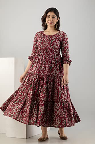 Image of Women's Cotton Anarkali Comfortable Maternity Feeding Kurta Dress with Zippers