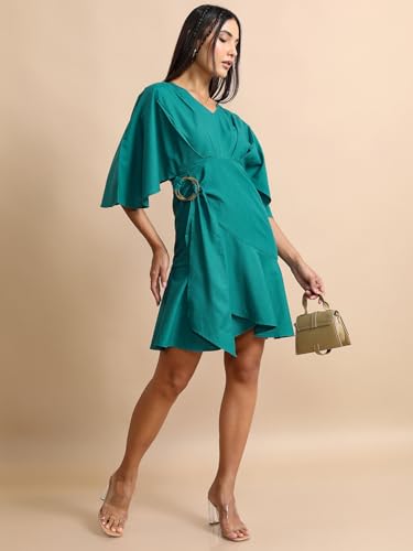 Image of Tokyo Talkies Women's Three-Quarter Sleeves V-Neck Solid Dresses | Stylish| Casual