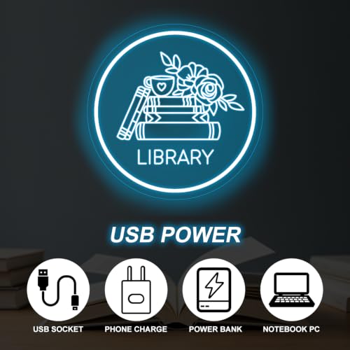 Image of Library Neon Sign, 13 inchx13 inch, Ice Blue