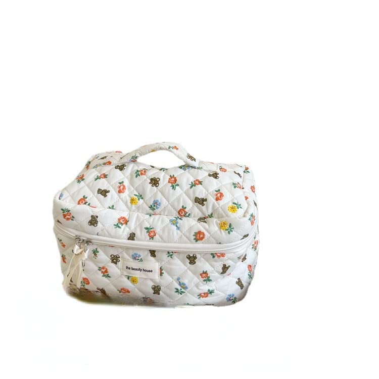 Bolsa de maquillaje Kawaii bonita bolsa de cosméticos de felpa japonesa estética peluda bolsa de aseo peludo patrón de oso de hadas organizador de