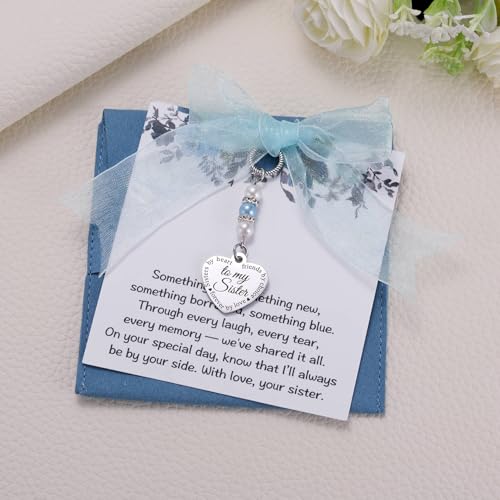 Image of MIXJOY Something Blue Gift for Bride, Wedding Day Bridal Blue Pearl Angel Wings Bouquet Garter Charm for Bride to Be