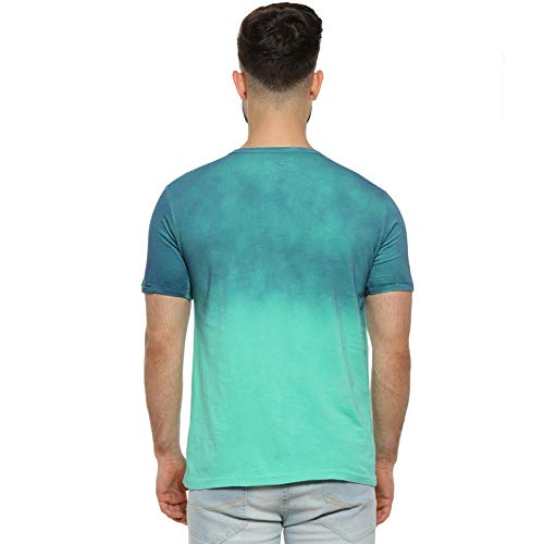 Image of CAHOOT Men's Green Colour Blocked Half Sleeve Regular Fit T Shirt for Casual Wear
