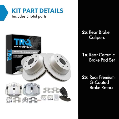 Image of TRQ Rear Brake Pad and Rotor Set Ceramic G Coated Rotors Calipers | For 2001-2002 Chevrolet Silverado 1500 2002 GMC Sierra 1500