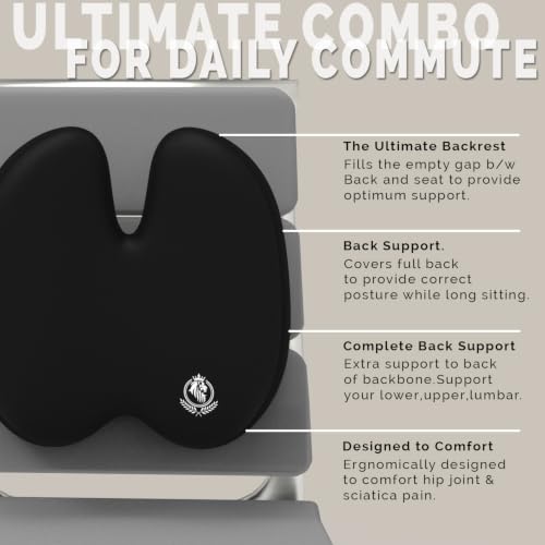 Image of MRRON Car Seat Memory Foam Back Support and Siting Cushion Ergonomic Adjust Sitting Position Relief Pain for Car or Office Chair (Black, Backpro)