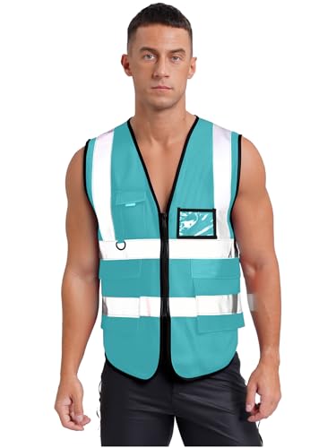 CHICTRY Gilet Alta visibilità Uomo Donne Giubbotto Sicurezza Riflettente per Conducenti Cantiere Stradale Assistenza Vigili del Fuoco Vest Giacca da Lavoro Azzurro chiaro Taglia unica