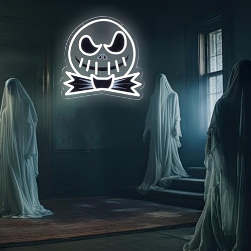 Image of Pugna Skeleton Pumpkin Skull Neon Signs for Wall Decor Neon Lights for Bedroom Led Signs Suitable for Dormitory Man Cave Christmas Gift
