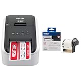 Brother QL800 Stampante Per Etichette, Collegabile a PC, Stampa a Due Colori, Rosso e Nero, Senza WiFi + Rotolo DK22251 di Etichette Adesive, 62 mm x 15.24 m, Nero e Rosso su Bianco