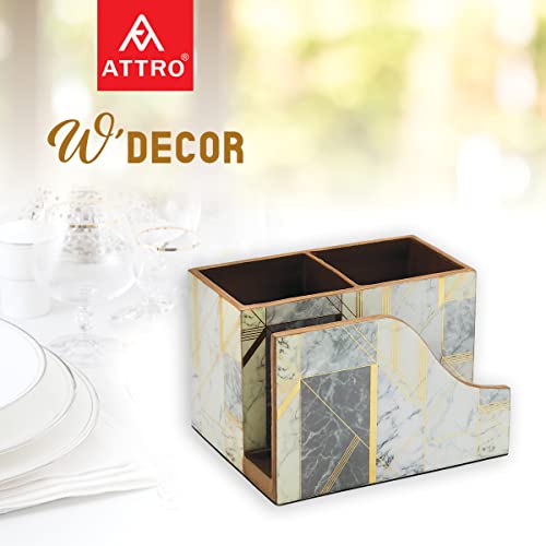 Image of Attro Marble Gold Designer Wooden Cutlery Holder and Napkin Holder Set, Organizer Stand, Multipurpose Stand, Spoon Holder, Standard