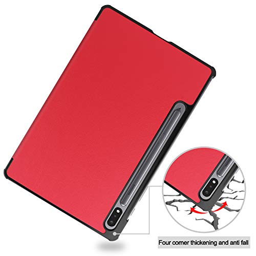 Image of Premium Shock Proof Stand Folio Multi Viewing Angles Hard PC Clear Back Case Cover Compatible with Samsung Galaxy Tab S8 /S7 11 inch Tablet (Red)
