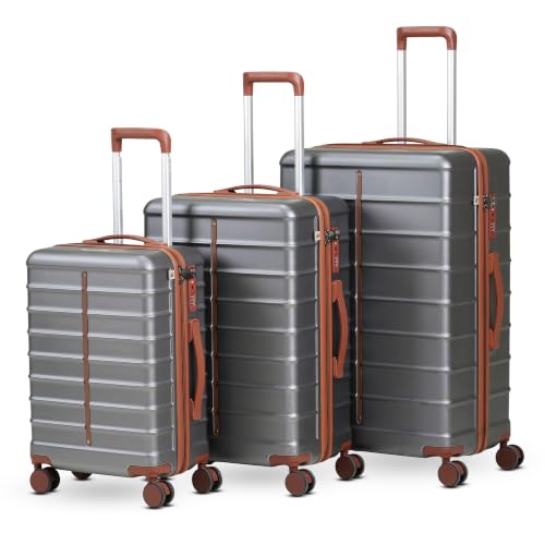Image of Assembly Odyssey Trolley Bag Set of 3 20, 24, 28 Inch (55, 65 & 75 cm) Hard Shell Polycarbonate Luggage Set Lightweight with TSA Lock 8 Spinner Wheels Grey