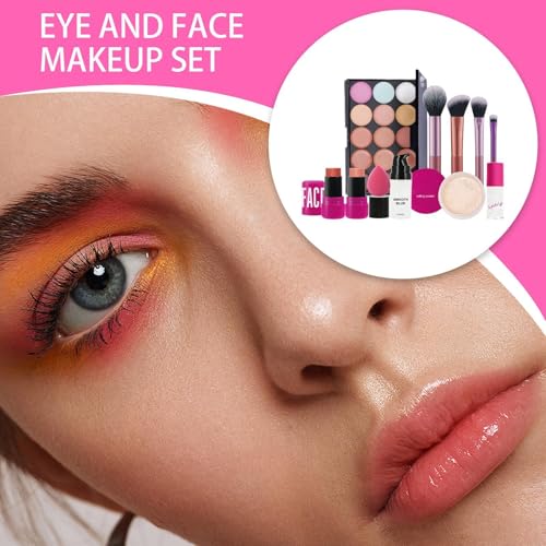 Kit de maquillage des yeux et du visage, ensemble de maquillage de visage | Makeup Kit Brushes Palette de fard à paupières Palette,Maquillage set blush bâton, kit complet cosmétique longue durée pour – Image 3