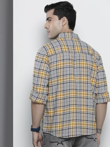 Image of The Indian Garage Co Men Regular Fit Checkered Full Sleeves Spread Collar Double Flap Pocket Casual Over Shirt