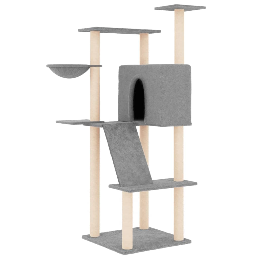 Homgoday Tiragraffi per gatti con tiragraffi in sisal, grigio chiaro, 143 cm, torre tiragraffi a torre, casa per arrampicata per gatti multilivello, centro attività per gatti, animali e articoli per