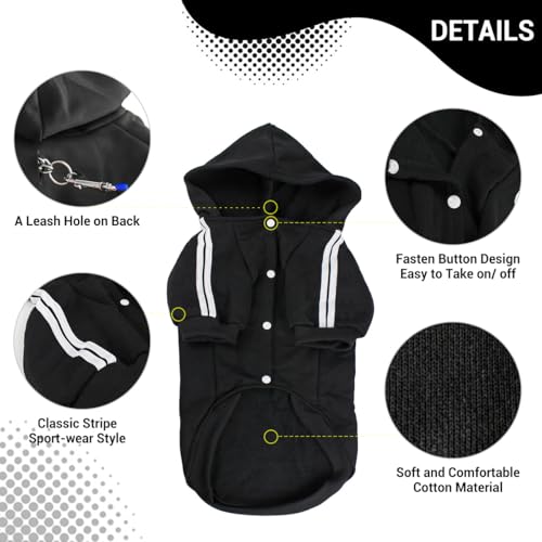 NAMSAN Hundepullover Warm Hundebekleidung Winterkleidung für Große Hunde Knopfdesign Hund Hoodie Hundepulli Schwarz—5XL