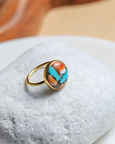 Yotreasure 13X14 Mm Oyster Copper Turquoise Solitaire Ring 14K Gold Over 925 Silver #TOP3
