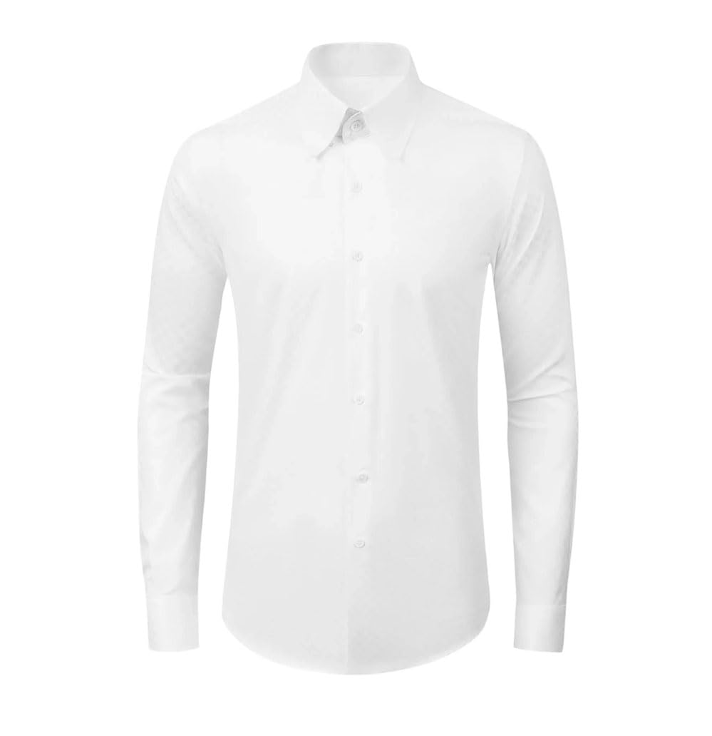 Mens Slim Fit Plaid Long Sleeve Dress Shirt Casual Turn-Down Collar Covered Button Yarn Dye Shirt