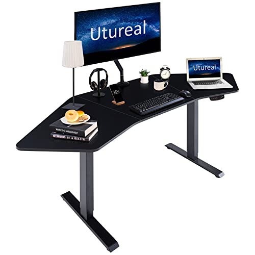 Utureal 71 Inch Electric Standing Desk with Okin Dual Motor, Wing Shape Height Adjustable Computer Desk for Home Office, Ergonomic Large Gaming Desk, Stand Up Workstation with 3 Memory Presets (Black)