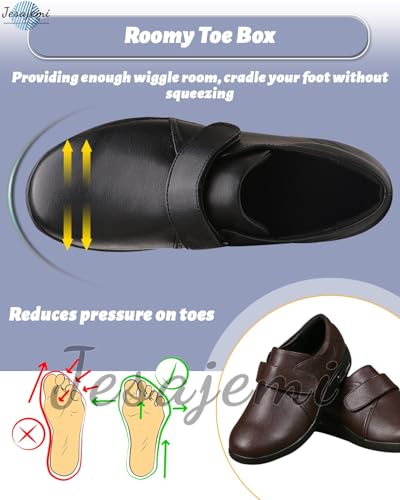 Extra Wide Fit Diabetic Shoes for Women - Waterproof PU Leather Orthopedic Slippers with Adjustable Fit and Non-Slip Outsole3