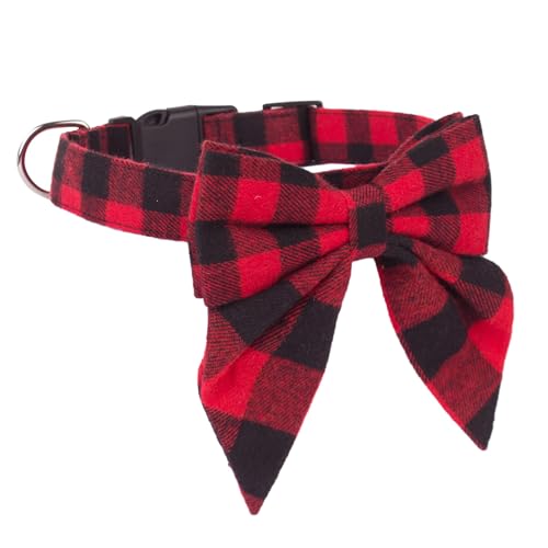 Hundehalsband mit verstellbarer Baumwoll-Fliege für Haustiere, rotes Karomuster, abnehmbar, weich, bequeme Schnalle, Edelstahl, D-Ring, modisch, niedliches Haustier-3