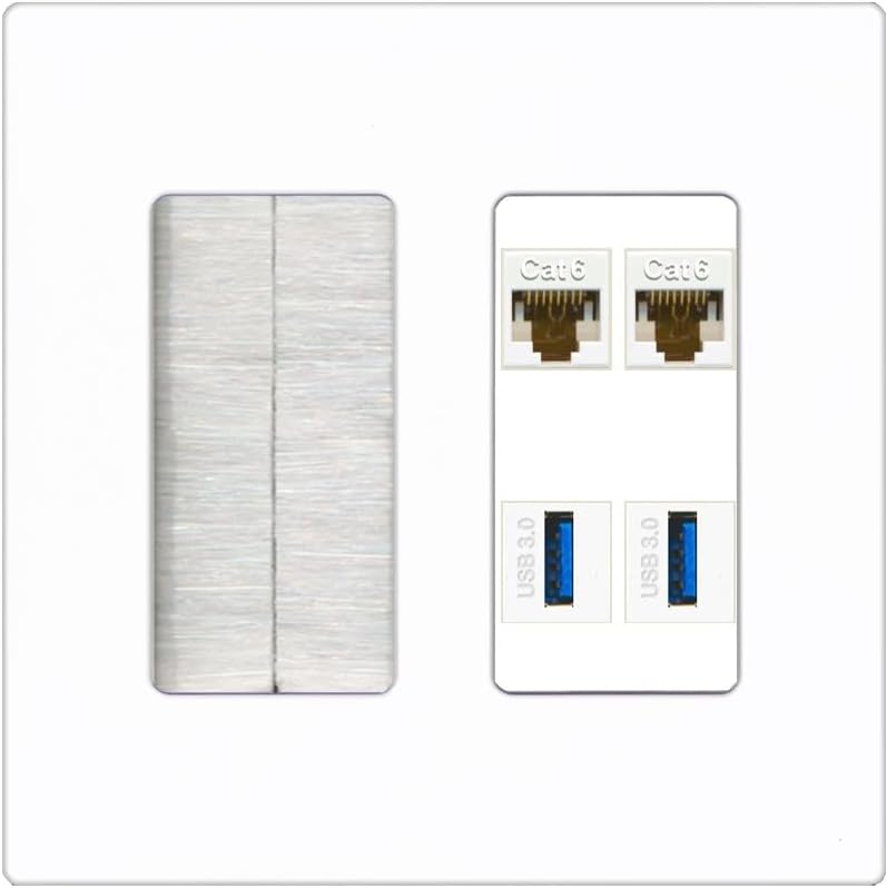 RiteAV 2 Port Cat6 2 USB3 Wall Plate - Brush [Screwless White]