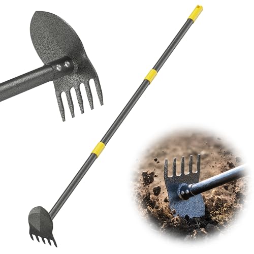 Luvenia Garden Hoe, 2-in-1 Weed Puller Tool with Adjustable Length 31In-46In, Carbon Steel Heavy Duty Weeding Tool for Gardening, Cultivating, and Weed Pulling, Sharp Blade