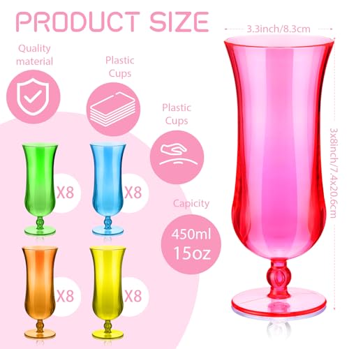 Rtteri 40 Pcs Hurricane Glasses 15 oz Plastic Luau Tumblers Frozen Cocktail Tumblers Colorful Hurricane Cups for Outdoors Tropical Hawaiian Summer Holiday Party Drinking, 5 Colors by Rtteri - Used condition - Image 2