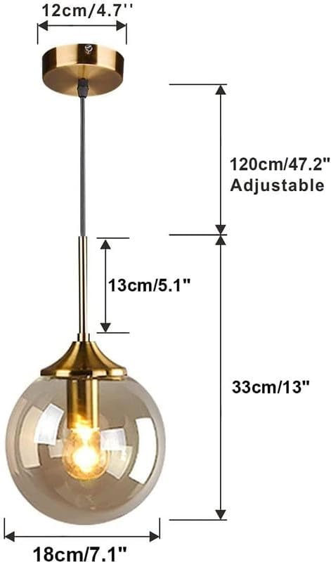 Image of Light Home Decor Lighting Mid Century Modern Pendant Chandelier 1-Light Gold Glass Globe Pendant Light Brushed Brass Large Kitchen Pendant Light (Bulb not Include)