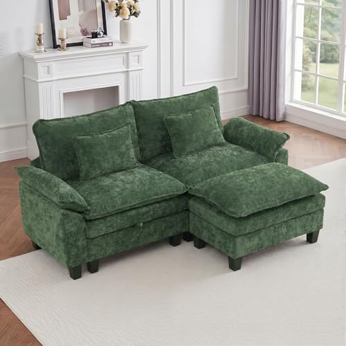 Image of IPKIG 82.3 inch Modular Cloud Couch with Storage, L Shaped Sectional Sofa with Ottoman & Pillow, Chenille Deep Seat Sectional Couches for Living Room, Apartment, Green