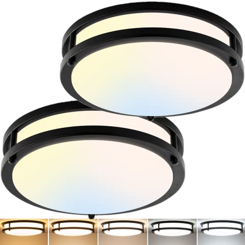2-Pack 10Inch 30W LED Flush Mount Ceiling Light Fixtures Black, Ultra Bright 3200LM Dimmable Ceiling...