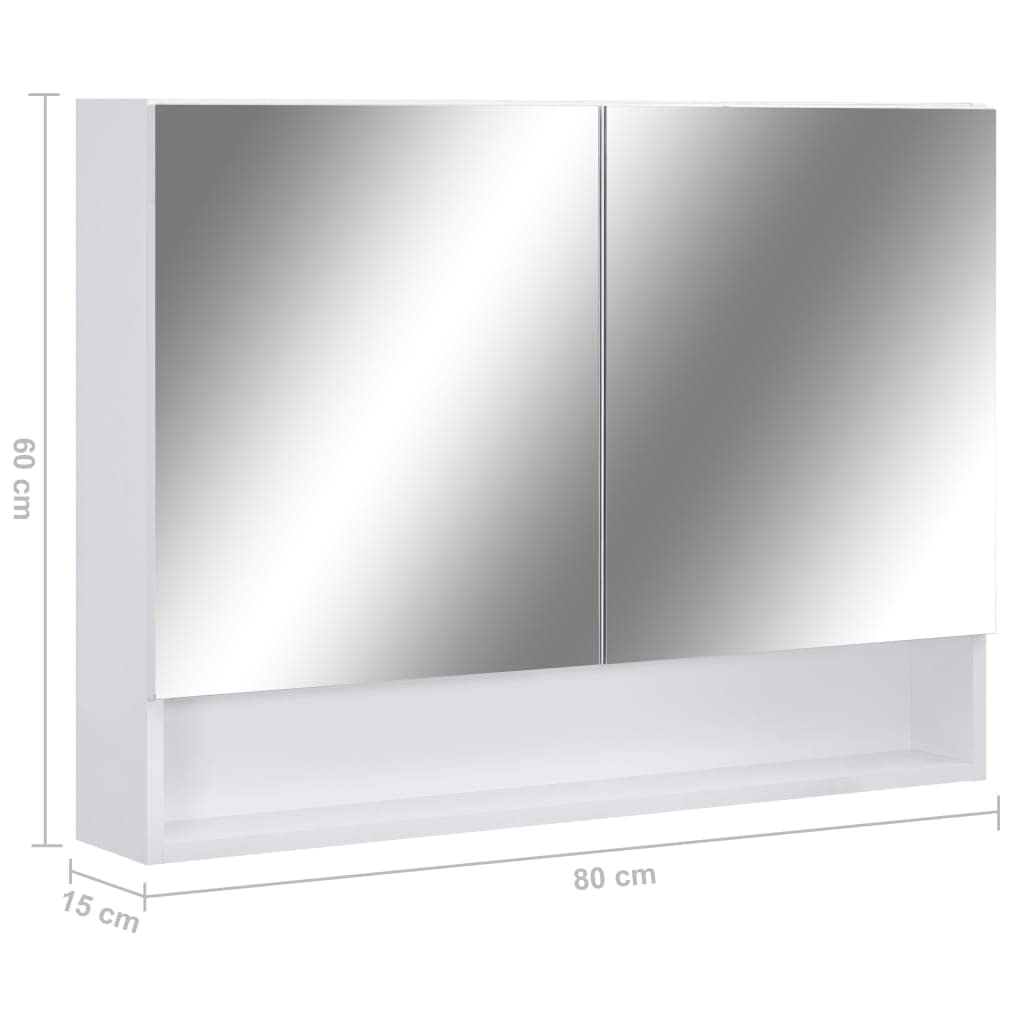 vidaXL Szafka łazienkowa z lustrem i LED, biała, 80x15x60 cm, MDF