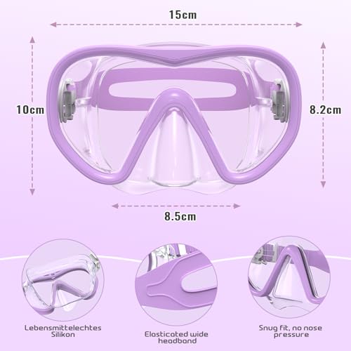 RIOROO Taucherbrille Kinder, 180° HD Panorama, Anti-Nebel & Leck-proof Schwimmbrille, geeignet für Kinder im Alter von 4-16 Jahren