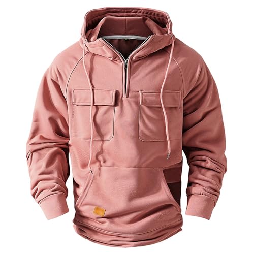 Hoodies For Men Tactical Cargo Quarter Zip Pullover Warm Hoodie Drawstring Hooded Sweatshirt Fall Winter Sweater3