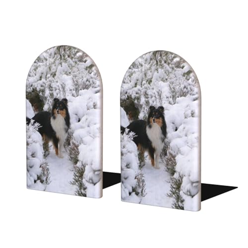 Fondo de Pantalla de Sheltie de Invierno, Juego de 2 sujetalibros estantería Divertido tapón de Libro de Madera Extremos de Libro Soporte y Soporte para Libros