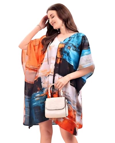 Image of AS Premium Soft Cotton Feel Kaftan Dress for Women Digital Print Free Size M-3XL Knee Length Midi Baho Kaftan Cotton Feel Beach Wear Resort Wear Lounge Wear Western Kurti Multicolor