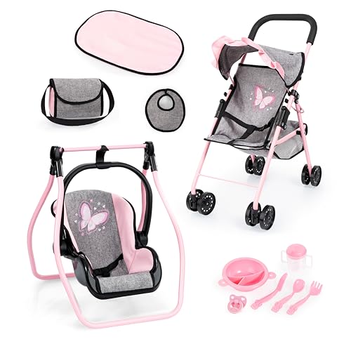 Bayer Design 21533AC Poussette Canne de poupée, Roues Doubles, Pliable, Sac, Matelas à Langer,...