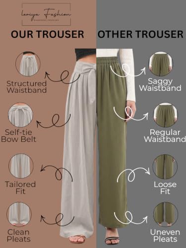 Image of Leriya Fashion High Waist Palazzo Pants for Women | Poly Cotton Wide Leg Trouser Pants for Women | Relaxed Fit Pleated Trousers for Casual & Semi-Formal Wear