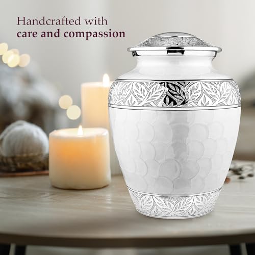 Image of Trupoint Memorials Cremation Urns for Human Ashes, Silver Lining Decorative Burial Urns for Male and Female, Funeral Memorial Urn for Women and Men - Pearl, Adult (200 LB)