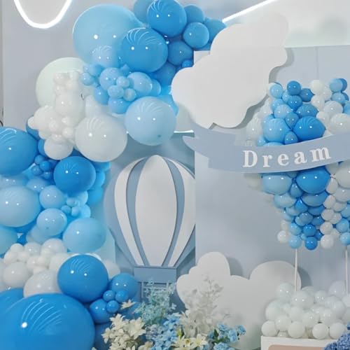 Image of Voircoloria 90pack Blue Balloons Different Size 18 /12 /10 /5 Inch Pastel Green Balloon Garland Arch Kit for Baby Shower,Graduation, Wedding, Birthday, Gender Reveal, New Year Decorations