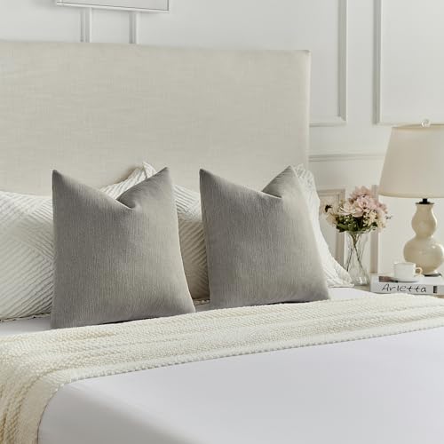 FUTEI Smoke Gray Chenille Decorative Throw Pillow Covers 22x22 Inch Set of 2,Soft Cozy Faux Linen Textured Cushion Case,Farmhouse Home Decor for Couch Living Room