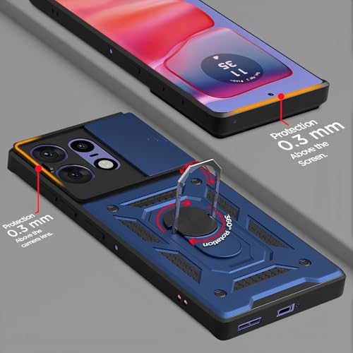 Image of Pikkme D10 Tough Armor Bumper Case | 360 Protection Case | Sliding Camera Shield Cover & Ring Holder Stand Back Cover for Moto Edge 50 Pro 5G (Blue)