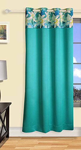 Image of Swayam 100% Blackout Polyester Long Door Curtain for Living Room & Bedroom | 9 Feet | Room Darkening Curtain with Eyelets | Pack of 1 | Solid Design - Turquoise
